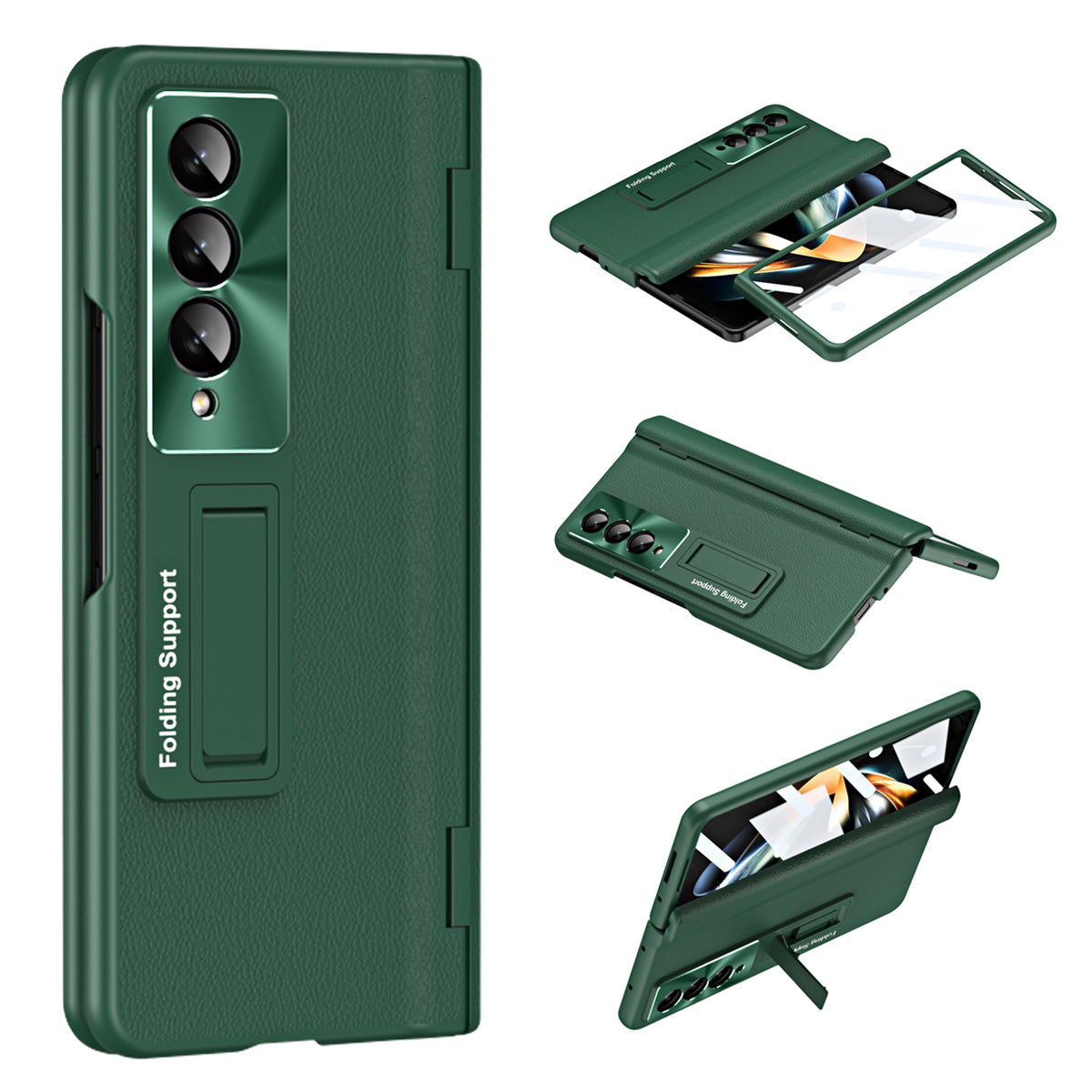 For Samsung Galaxy Z Fold3 5G Leather Coated PC Phone Case Hinge Protection Kickstand Cover with Tempered Glass Film For Samsung Galaxy Z Fold3 5G Leather Coated PC Phone Case Hinge Protection Kickstand Cover with Tempered Glass Film